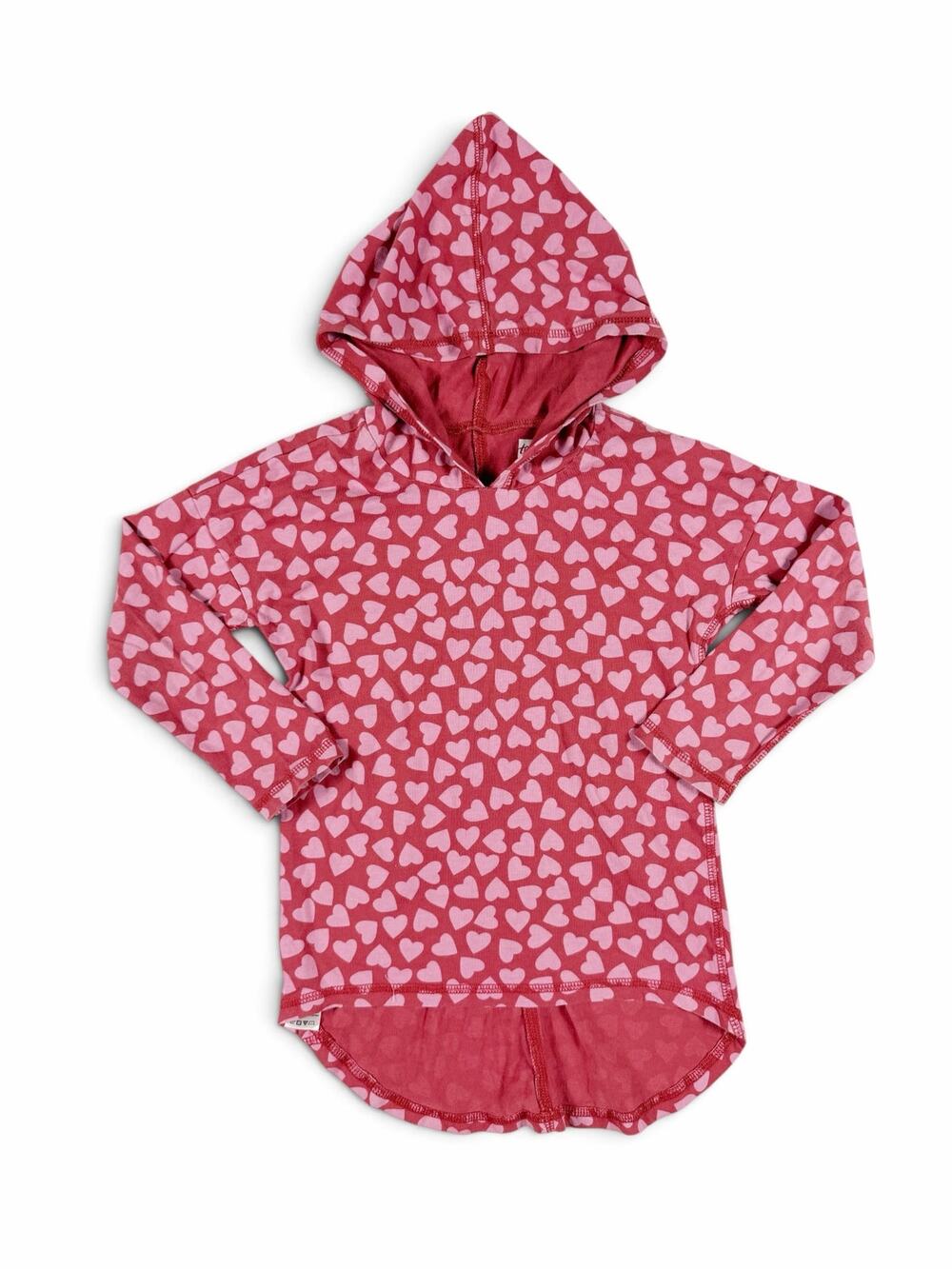 Tea Collection Heart Print Hooded Tunic Top Pink Red Size 4